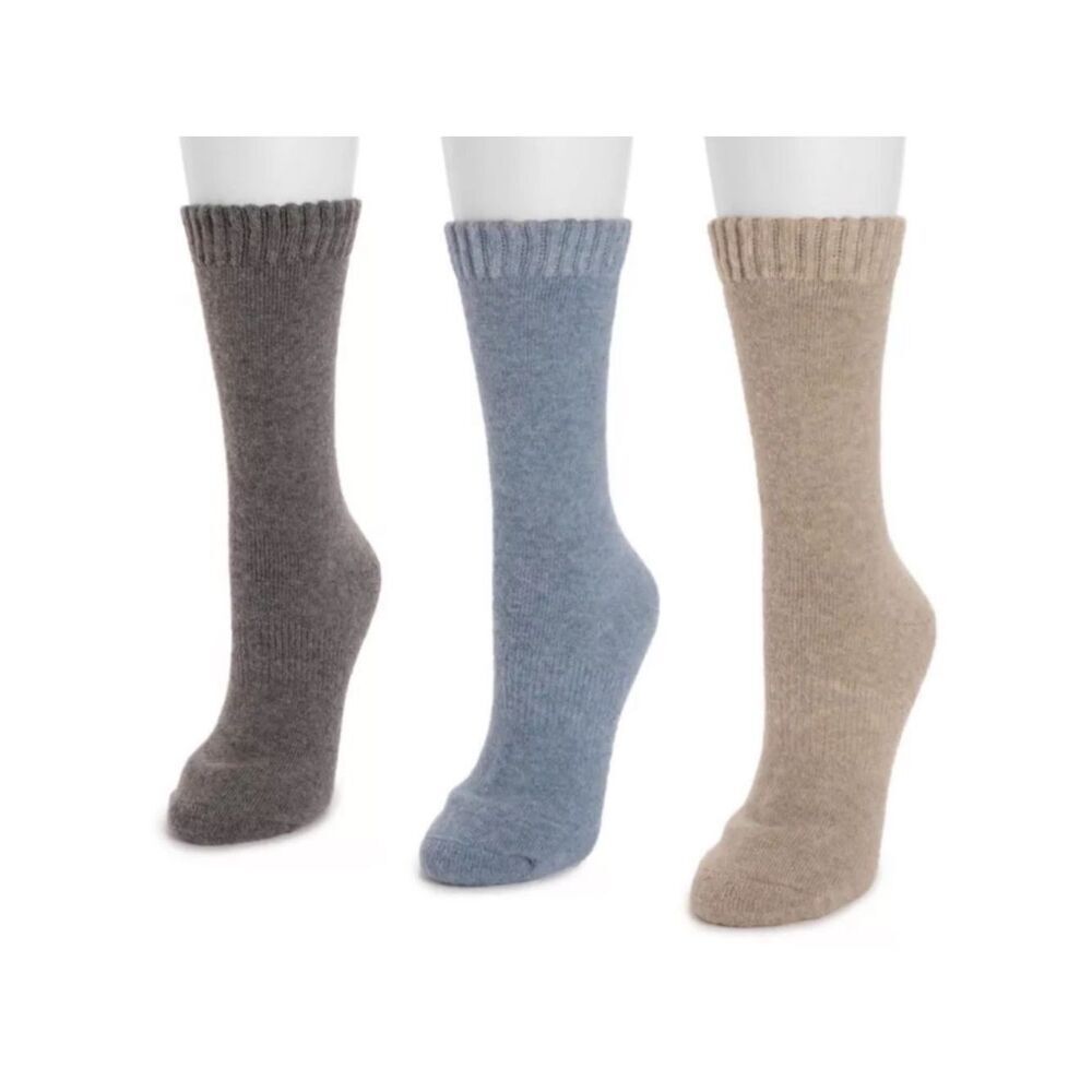 MUL LUKS Two Pack Blue Neutral Tan Brown Wool 6” Socks